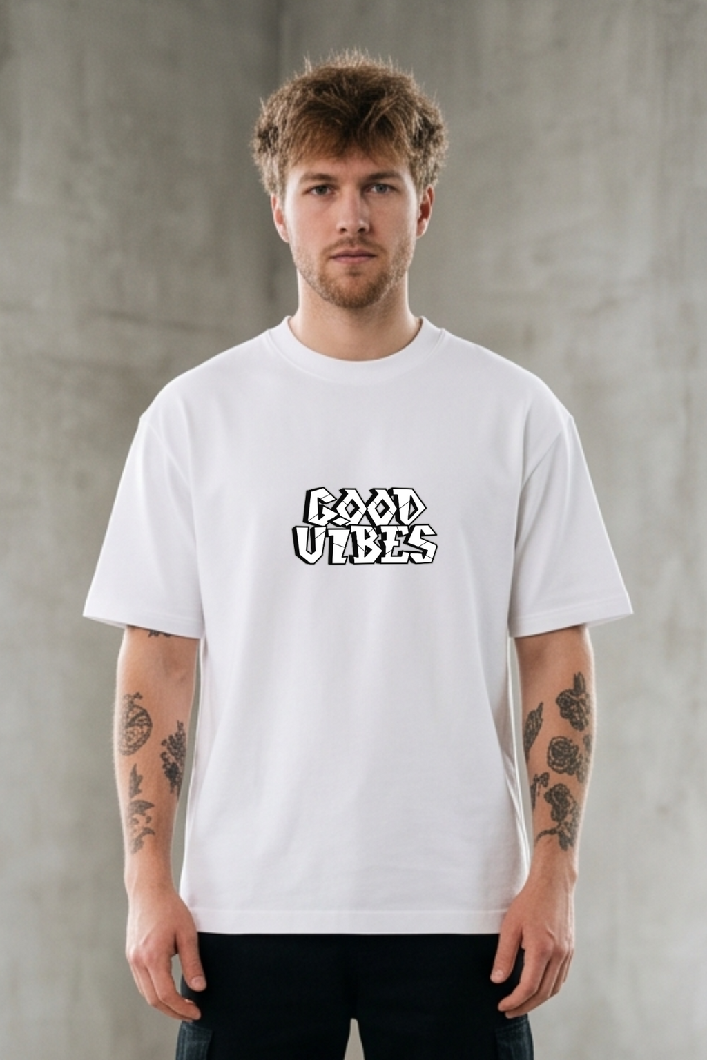 Good Vibes Typography Oversized Printed T-Shirt