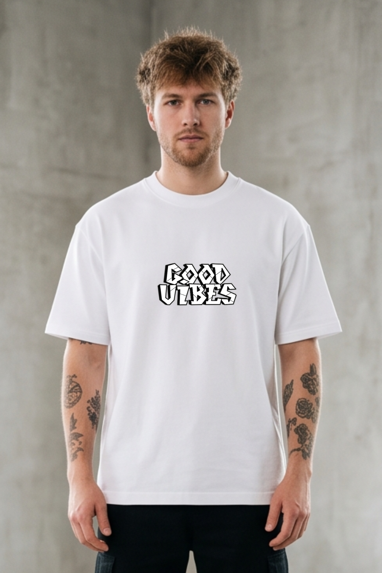 Good Vibes Typography Oversized Printed T-Shirt