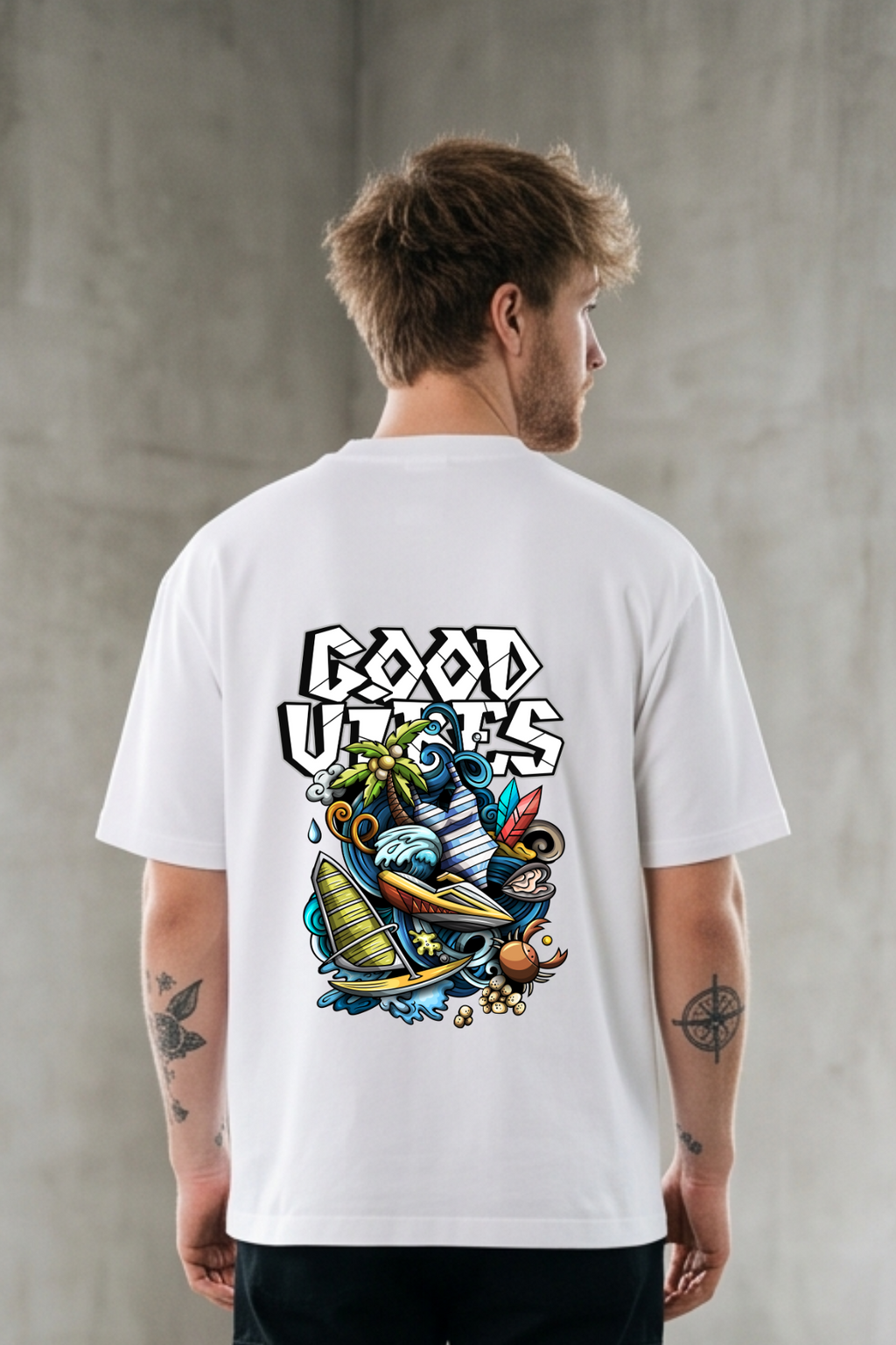Good Vibes Typography Oversized Printed T-Shirt