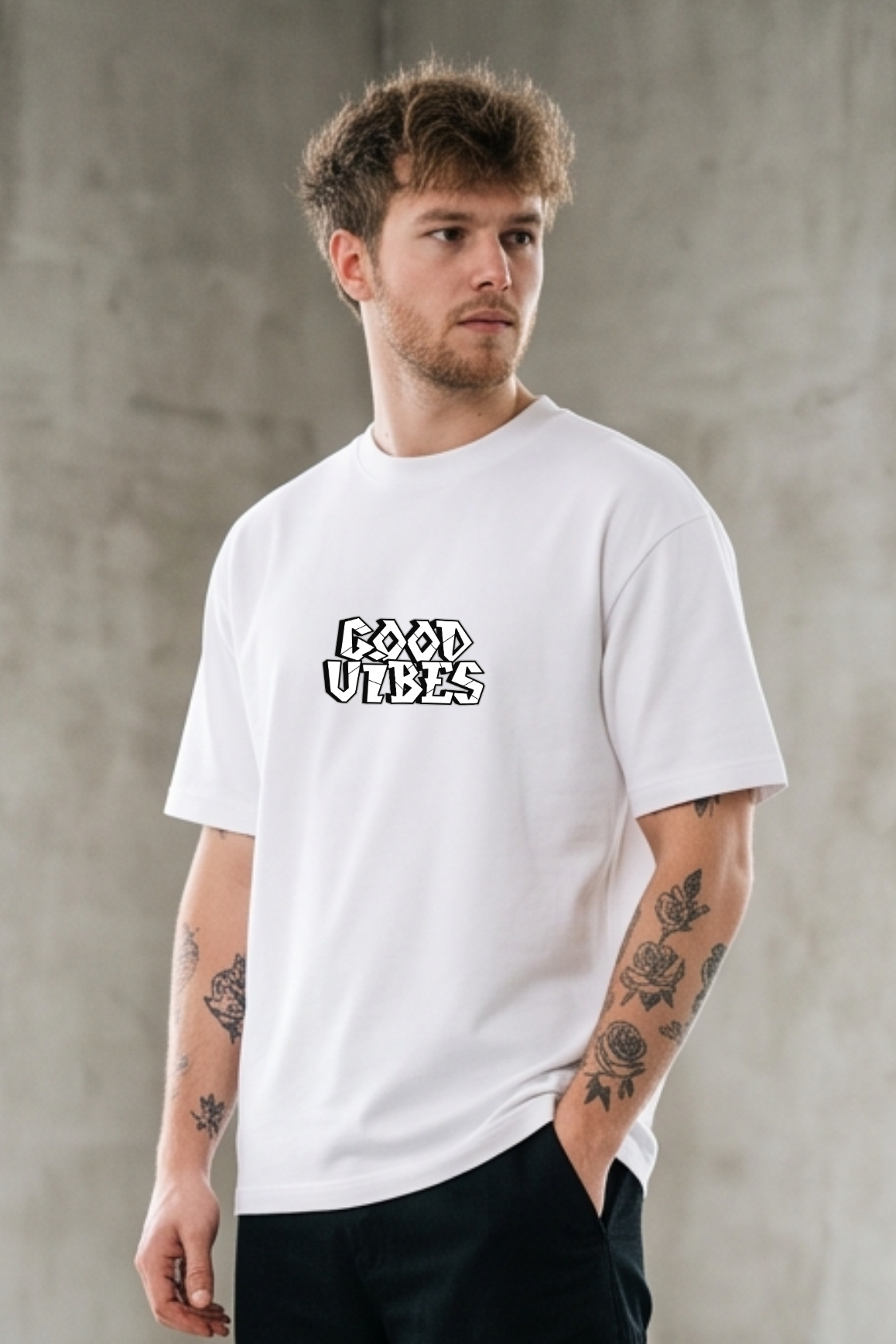 Good Vibes Typography Oversized Printed T-Shirt