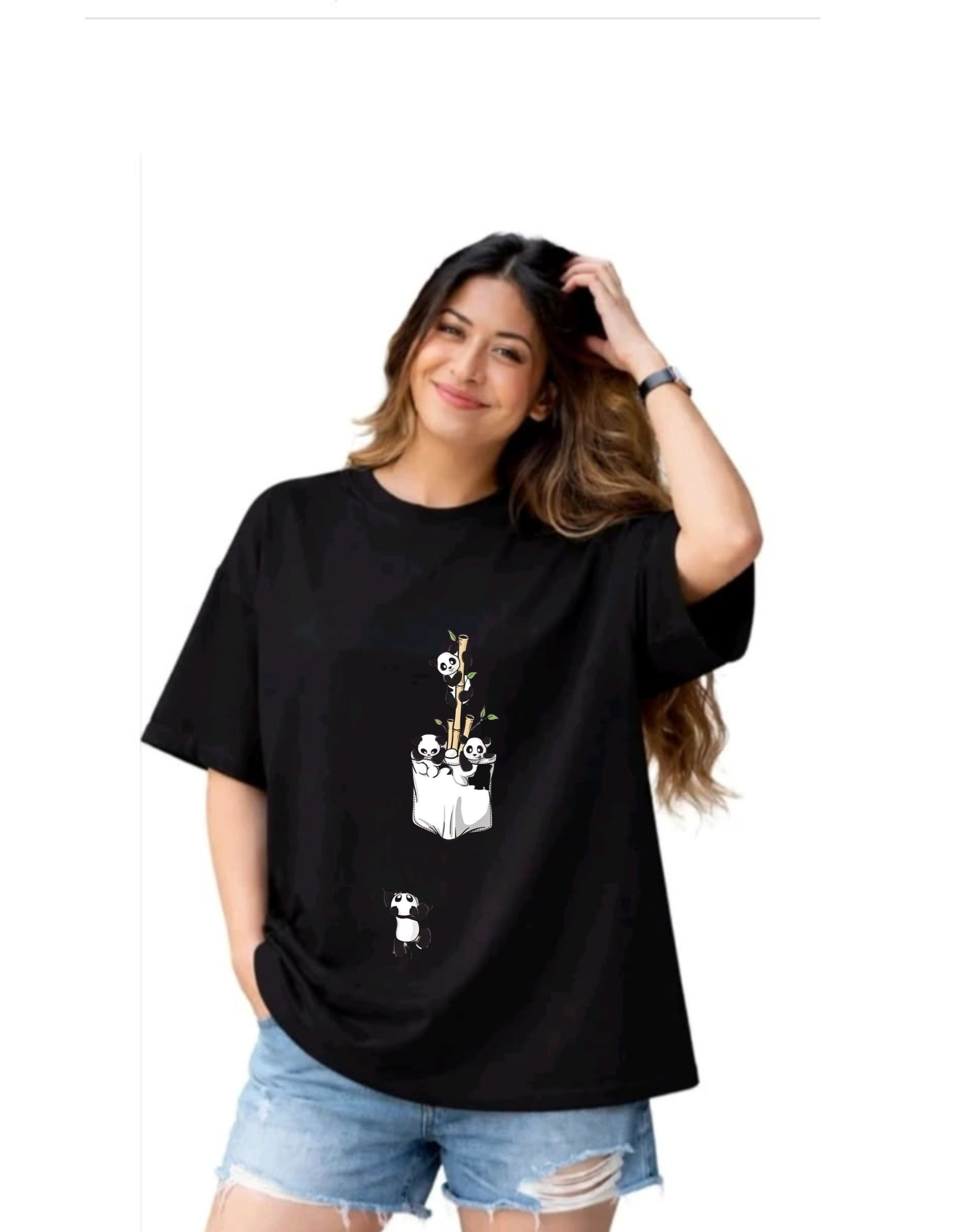 Falling Panda Round Neck Regular Fit T-Shirt